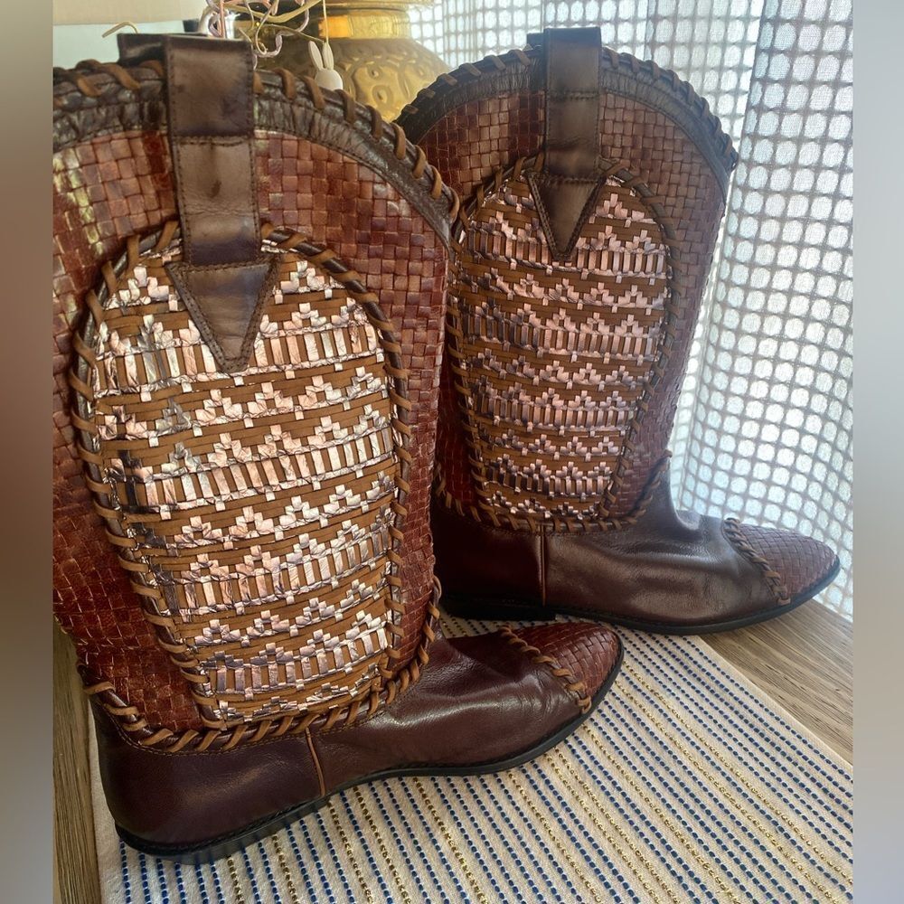 DONALD J PLINER Vintage Western Couture Collection Leather Boots Brown size 7.5